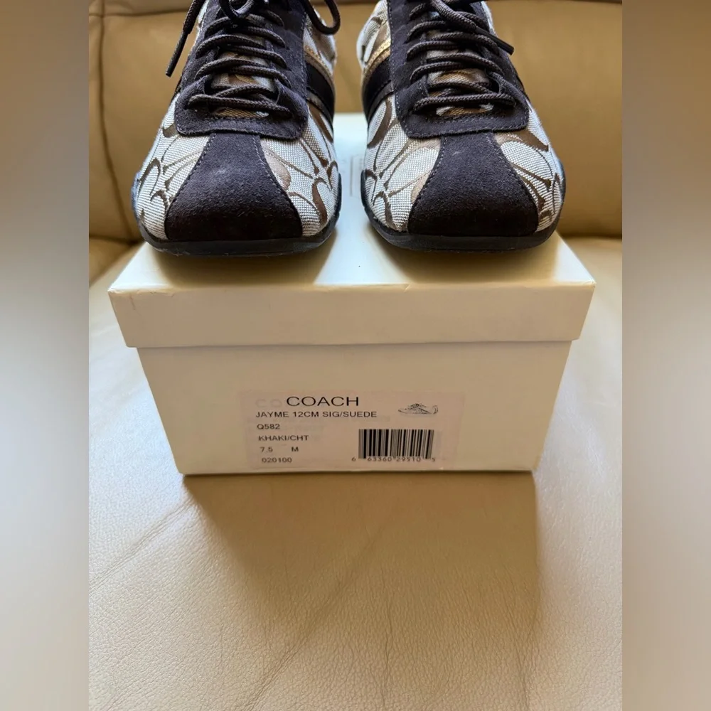 Coach Jayme Brown and Gold Logo Sneakers 7.5M - Picture 3 of 7